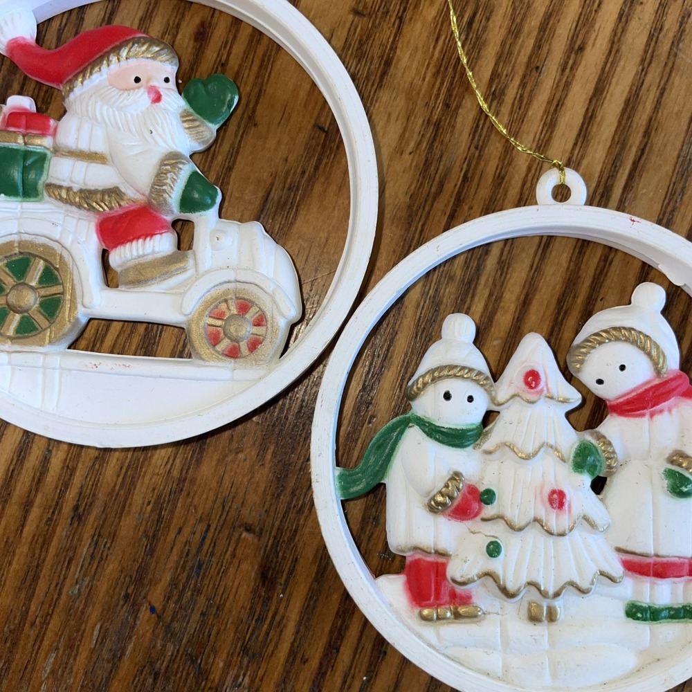 Vintage Plastic‎ Resin Tree Hanging Ornament Santa Kids Children